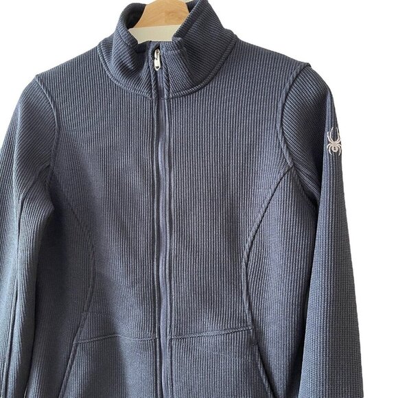 Spyder Active Sports Frontier Blue Ribbed Knit Basic Jacket Sportcore - Picture 3 of 12